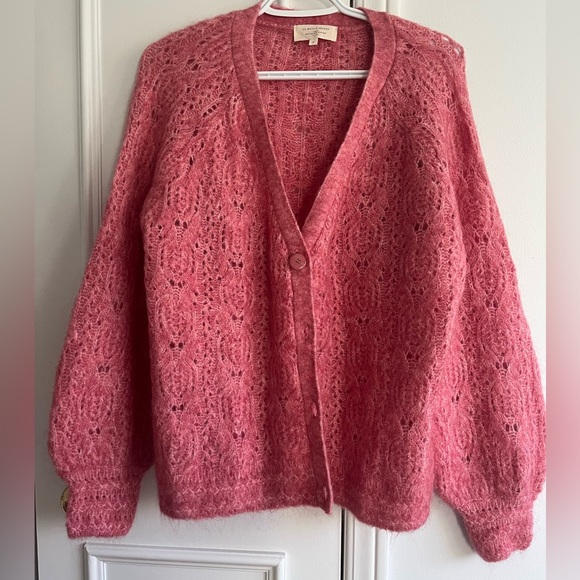Sezane Sweaters - Sezane Pink Openwork Mohair Blend Cardigan